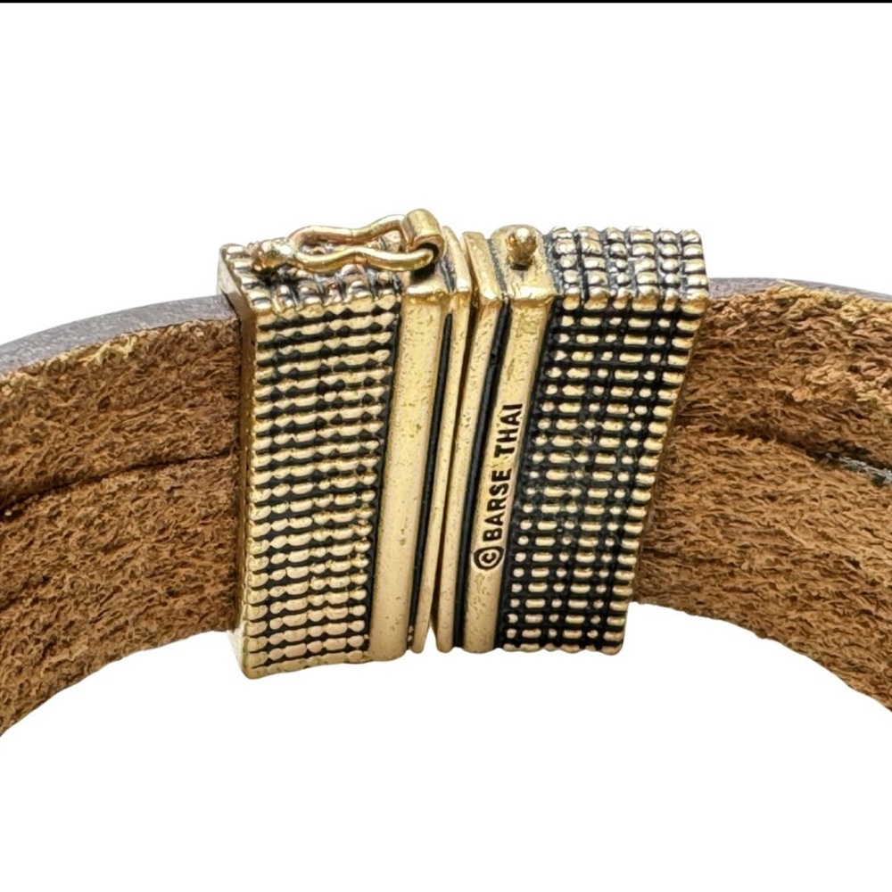 Barse Trendy Brown Leather Bracelet with Gold Clasp and Chic Gem Charms - Picture 4 of 4